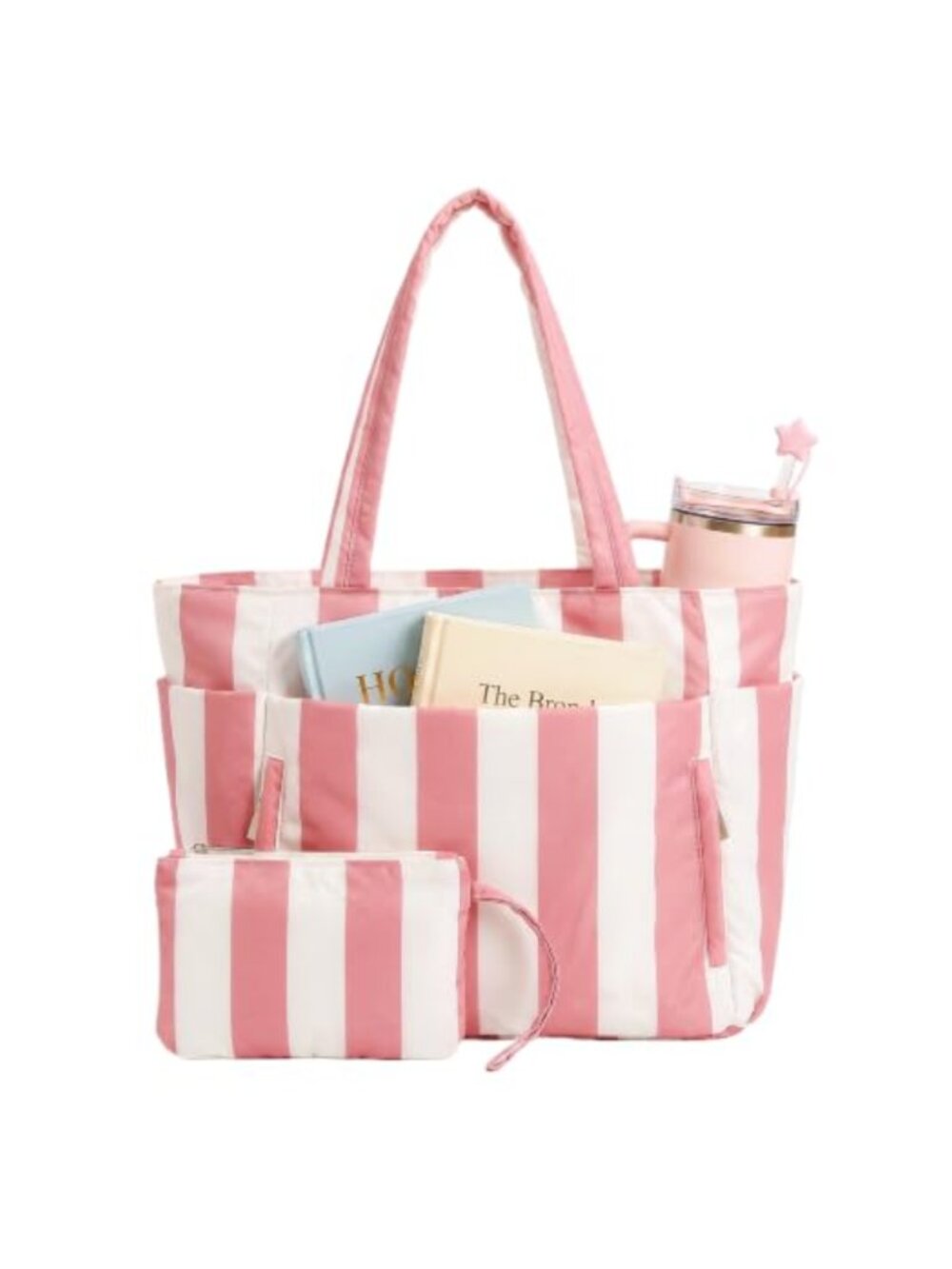 Lightweight Puffer Tote Bag with Laptop Sleeve & Cosmetic Bag